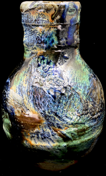 a salt-fired bottle with heavy slip application